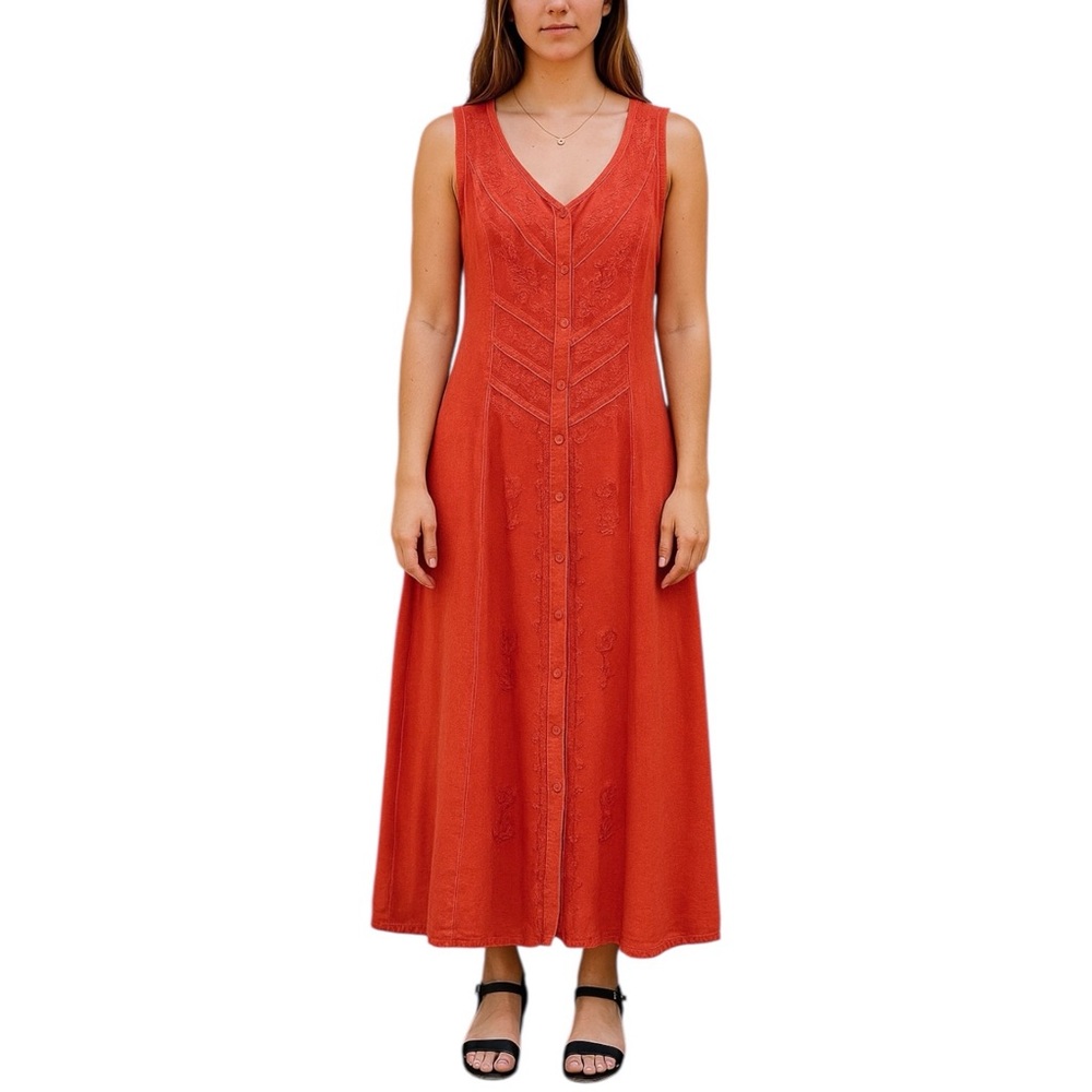 Vtg METROPOLITAN Bohemian Embroidered Flowy Midi Dress. Size‎ Medium